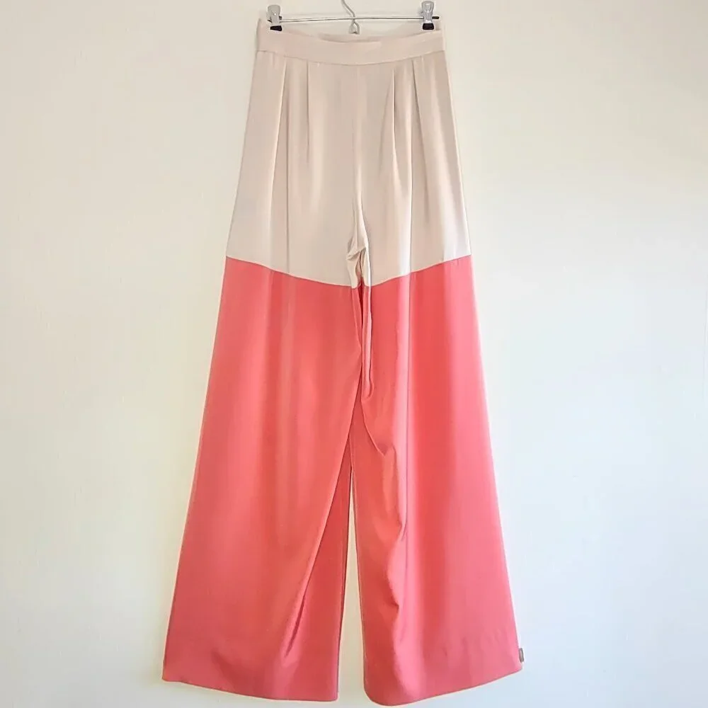 NEW Kimberly Goldson Wide-Leg Satin Trousers Colorblock Size 4 Quiet Luxury - Picture 6 of 14